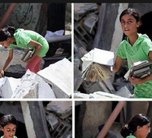 A Gaza la bambina che salva i libri tra le macerie
